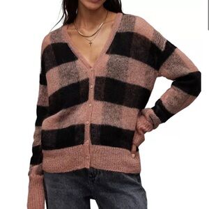 ALLSAINTS Renee V-neck Checked Wool Mohair-blend Cardigan Size Small